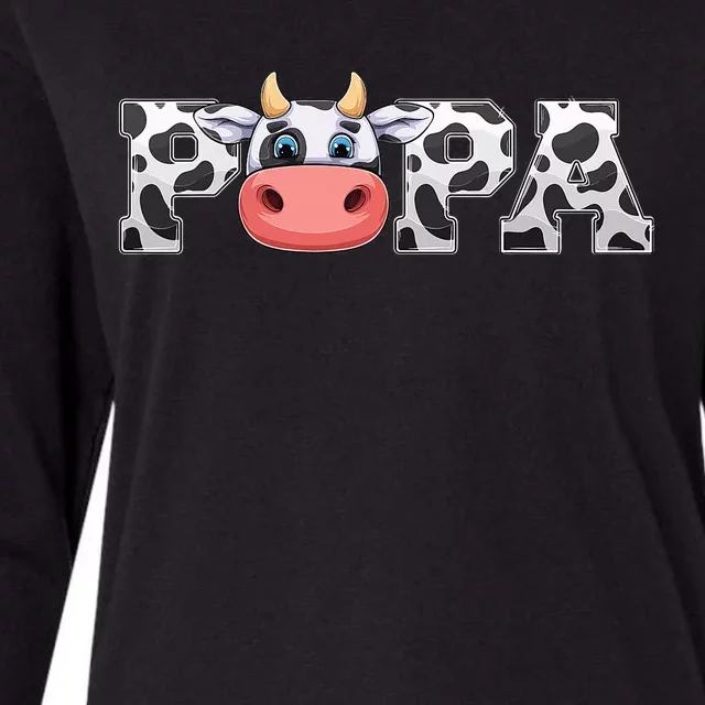 Papa Cow Print Cow Animal Pattern Farmer Cow Father Papa Womens Cotton Relaxed Long Sleeve T-Shirt