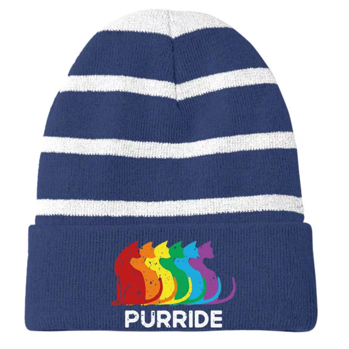 Purride Cat Pride Ally Lgbt Community Rainbow Pride Striped Beanie with Solid Band