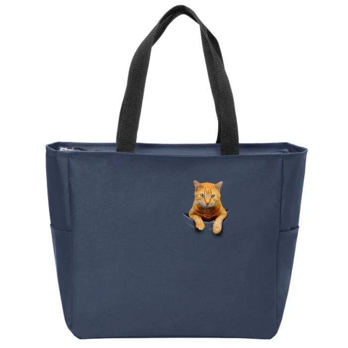 Pocket Cat Zip Tote Bag