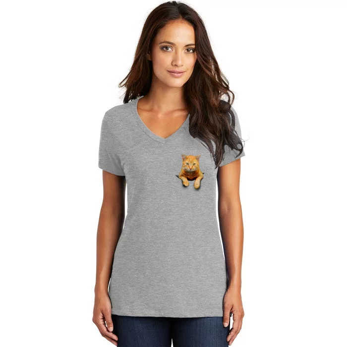 Pocket Cat Women's V-Neck T-Shirt