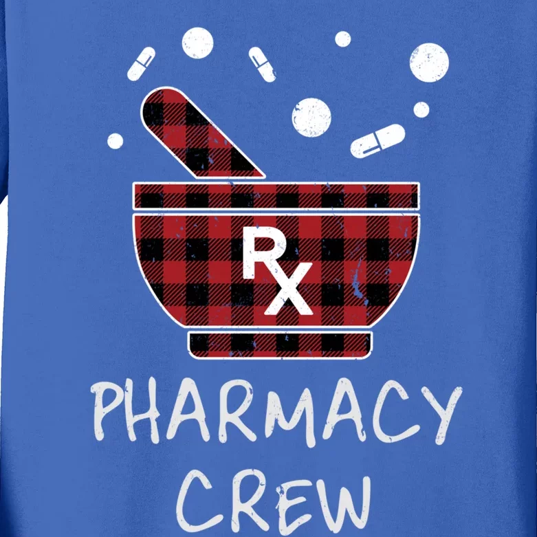 Pharmacy Crew Red Plaid Pharmacist Bowl Pills Christmas Gift Kids Long Sleeve Shirt