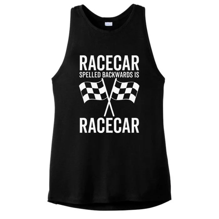 Pit Crew Race Car Checkered Flag Team Auto Racing Ladies Tri-Blend Wicking Tank