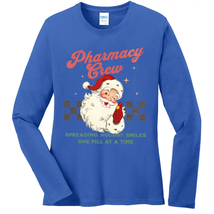 Pharmacy Crew Retro Vintage Santa Christmas Pharmacy Tech Funny Gift Ladies Long Sleeve Shirt