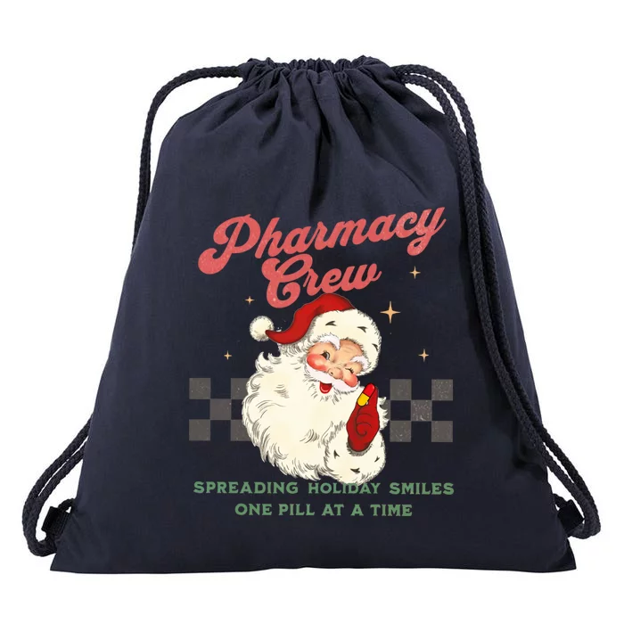 Pharmacy Crew Retro Vintage Santa Christmas Pharmacy Tech Funny Gift Drawstring Bag