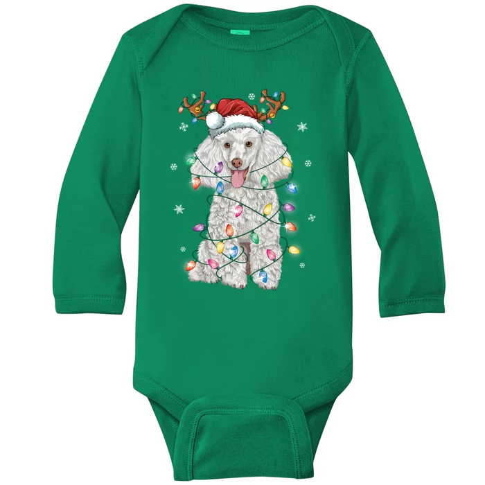 Poodle Christmas Reindeer Santa Hat Poodle Christmas Baby Long Sleeve Bodysuit