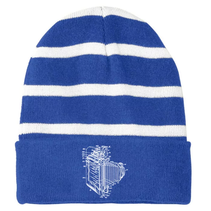 Photo Camera Retro Historical Drawing Camera Photographer Gift Striped Beanie with Solid Band