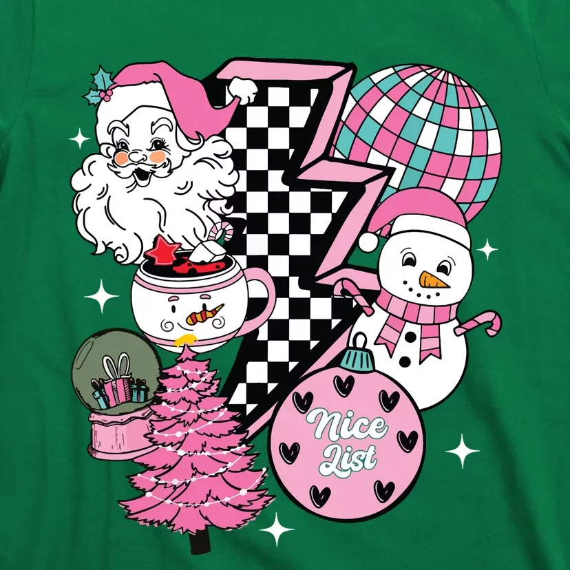 Pink Christmas Retro Santa Disco Snowman Groovy Xmas T-Shirt