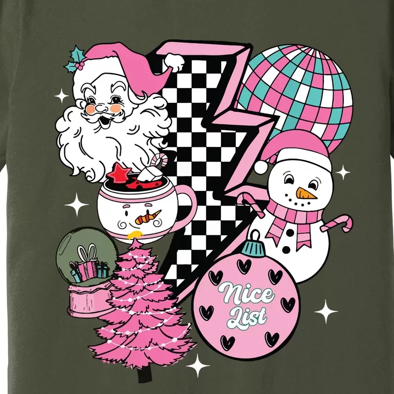 Pink Christmas Retro Santa Disco Snowman Groovy Xmas Premium T-Shirt