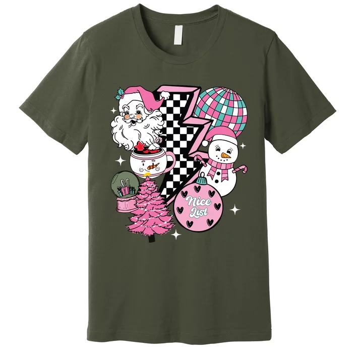 Pink Christmas Retro Santa Disco Snowman Groovy Xmas Premium T-Shirt