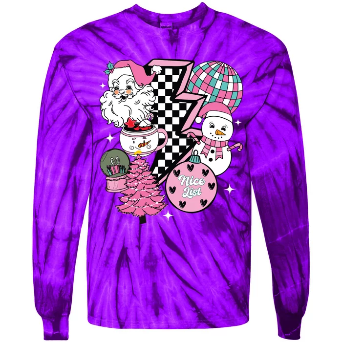 Pink Christmas Retro Santa Disco Snowman Groovy Xmas Tie-Dye Long Sleeve Shirt