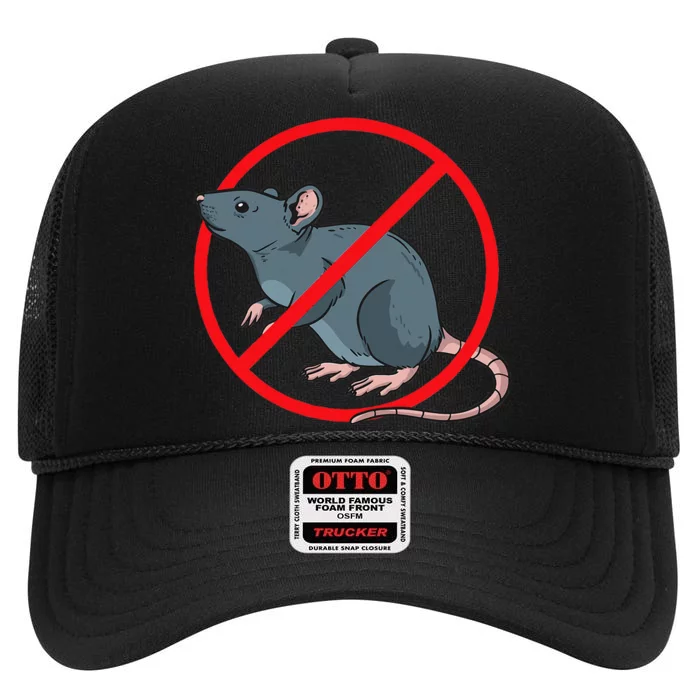 Pest Control Rat Exterminator No Rat Sign High Crown Mesh Trucker Hat