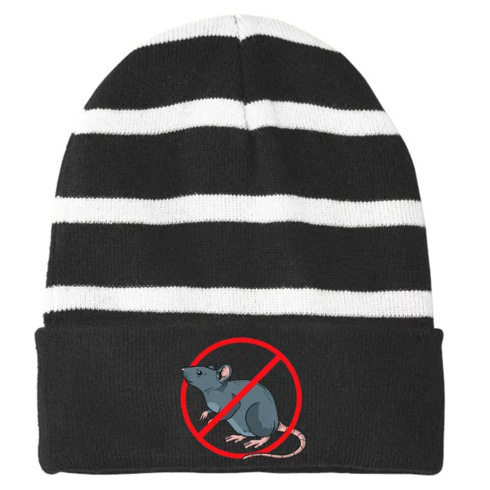 Pest Control Rat Exterminator No Rat Sign Striped Beanie with Solid Band