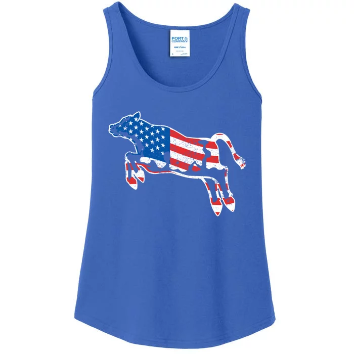 Patriotic Cow Red White And Moo Blue Usa Funny Flag 4th July Gift Ladies Essential Tank