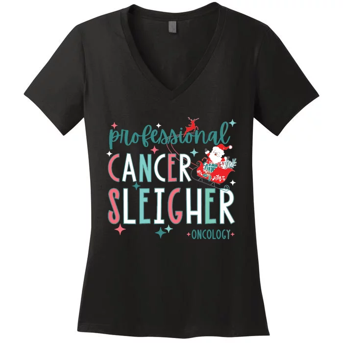 Professional Cancer Sleigher Oncology Nurse Christmas Women Women's V-Neck T-Shirt