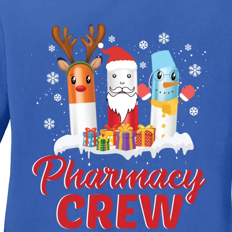 Pharmacy Crew Santa Claus Reindeer Pill Xmas Pharmacist Gift Ladies Long Sleeve Shirt