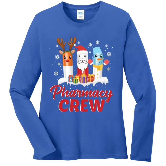 Pharmacy Crew Santa Claus Reindeer Pill Xmas Pharmacist Gift Ladies Long Sleeve Shirt