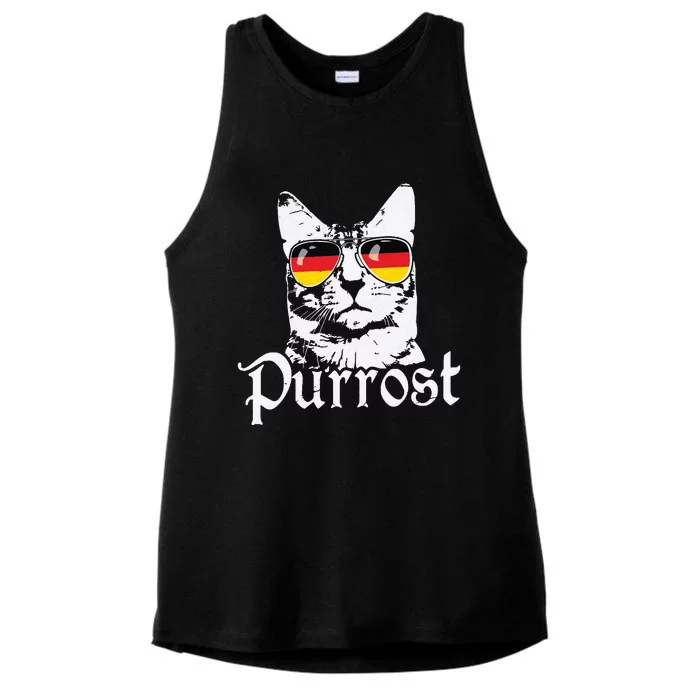 Purrost Cat Sunglasses German Flag Germany Prost Oktoberfest Ladies Tri-Blend Wicking Tank