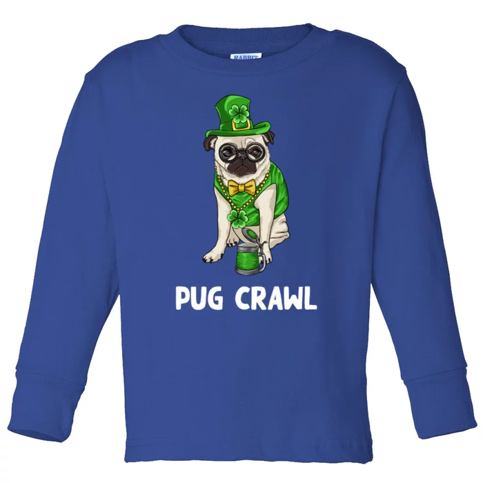 Pug Crawl St Patrick's Day Ing Bar Bartender Funny Cool Gift Toddler Long Sleeve Shirt