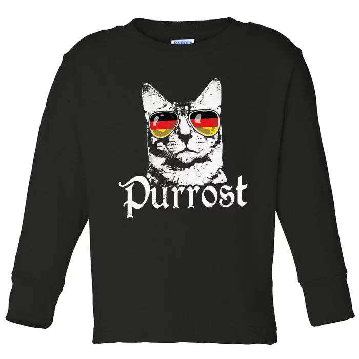 Purrost Cat Sunglasses German Flag Germany Prost Oktoberfest Toddler Long Sleeve Shirt