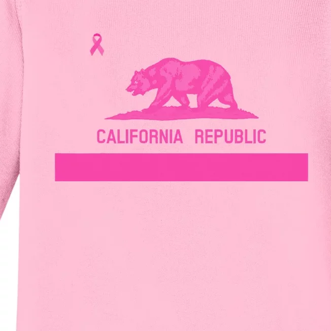 Pink California State CA Flag Breast Cancer Awareness Month Baby Long Sleeve Bodysuit