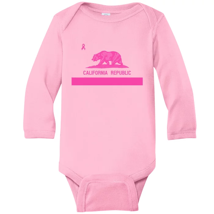 Pink California State CA Flag Breast Cancer Awareness Month Baby Long Sleeve Bodysuit