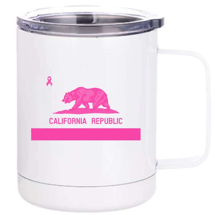 Pink California State CA Flag Breast Cancer Awareness Month Front & Back 12oz Stainless Steel Tumbler Cup