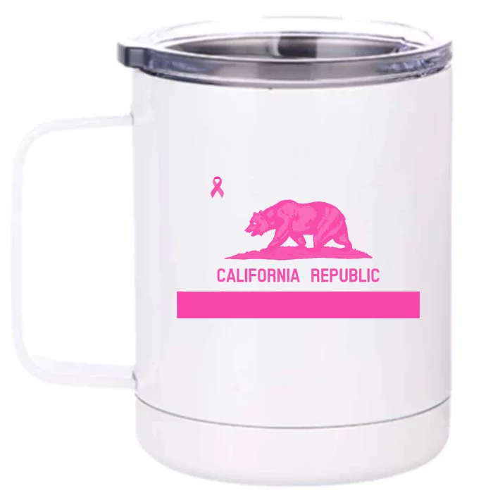 Pink California State CA Flag Breast Cancer Awareness Month Front & Back 12oz Stainless Steel Tumbler Cup