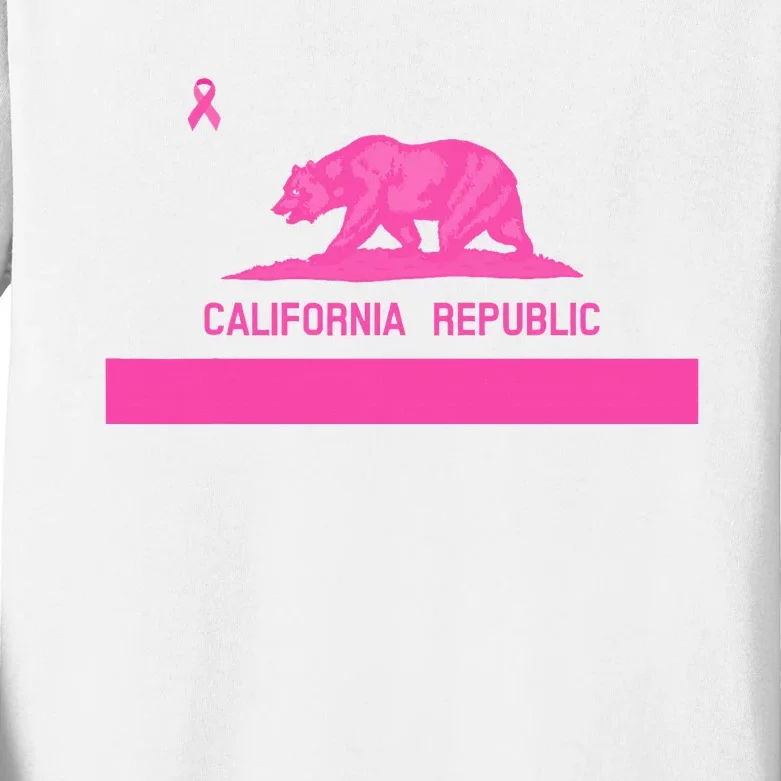 Pink California State CA Flag Breast Cancer Awareness Month Kids Long Sleeve Shirt