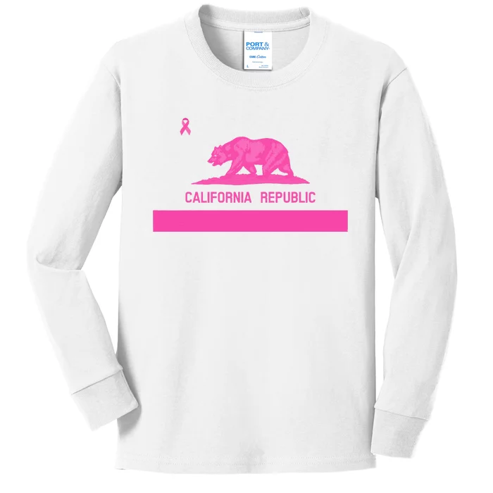 Pink California State CA Flag Breast Cancer Awareness Month Kids Long Sleeve Shirt