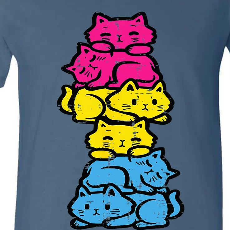 Pansexual Cat Stack Pan Pride Flag Lgbt Anime V Neck T Shirt Teeshirtpalace 4817