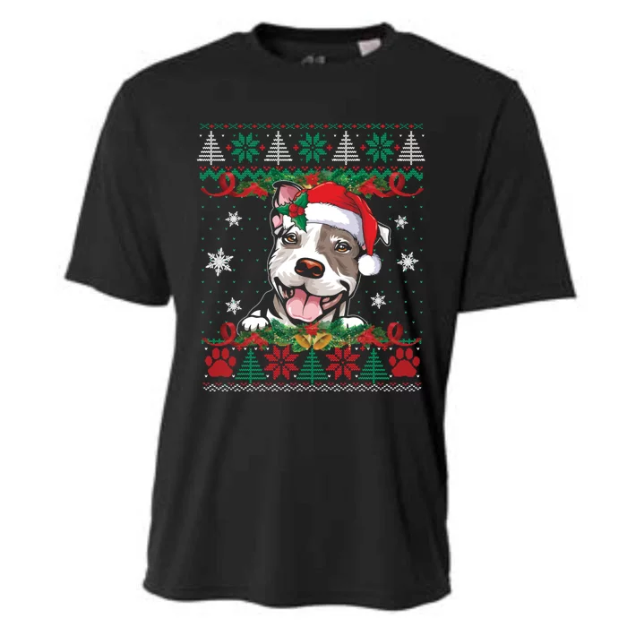 Pitbull Christmas Santa Ugly Sweater Dog Lover Xmas Pajama Gift Cooling Performance Crew T-Shirt