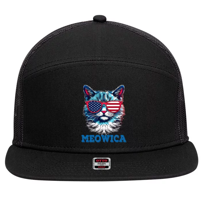 Patriotic Cat Sunglasses American Flag 4th of July Meowica 7 Panel Mesh Trucker Snapback Hat