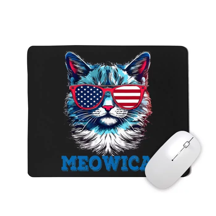 Patriotic Cat Sunglasses American Flag 4th of July Meowica Mousepad