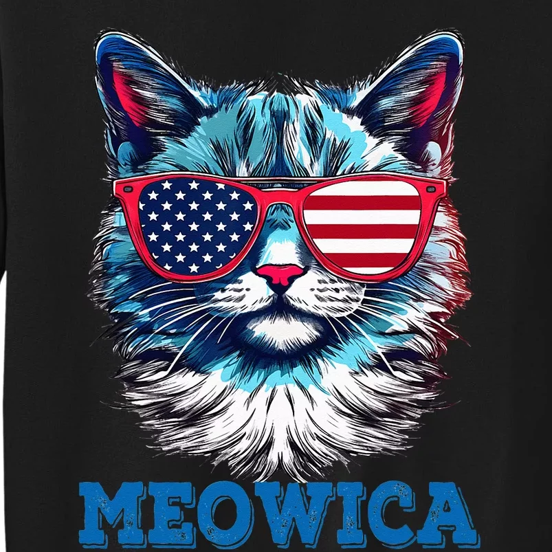 Patriotic Cat Sunglasses American Flag 4th of July Meowica Tall Sweatshirt