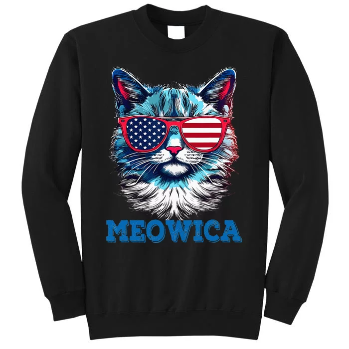 Patriotic Cat Sunglasses American Flag 4th of July Meowica Tall Sweatshirt