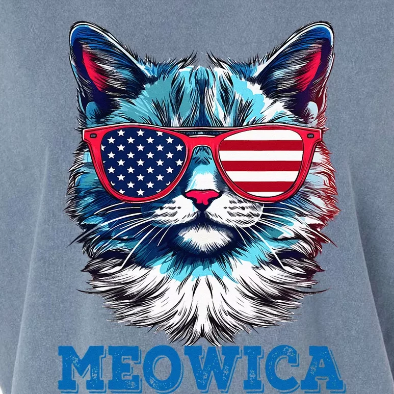 Patriotic Cat Sunglasses American Flag 4th of July Meowica Garment-Dyed Women's Muscle Tee