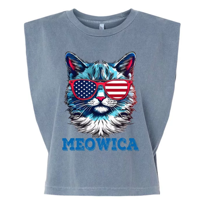 Patriotic Cat Sunglasses American Flag 4th of July Meowica Garment-Dyed Women's Muscle Tee