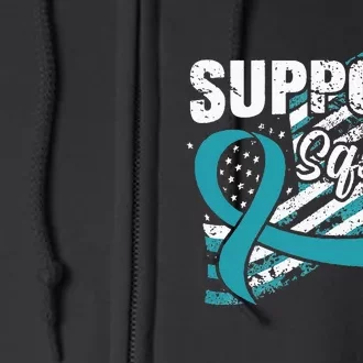 Peritoneal Cancer Support Squad USA Flag Awareness Ribbon Full Zip Hoodie