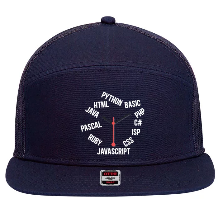 Programmer Clock Software Developer Computer Engineer Coder Gift 7 Panel Mesh Trucker Snapback Hat