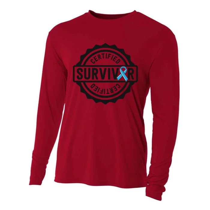 Prostate Cancer Survivor Gift Blue Ribbon Awareness Cooling Performance Long Sleeve Crew