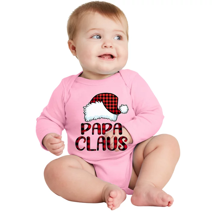 Papa Claus Santa Hat Red Buffalo Plaid Christmas Pajama Baby Long Sleeve Bodysuit