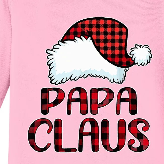 Papa Claus Santa Hat Red Buffalo Plaid Christmas Pajama Baby Long Sleeve Bodysuit