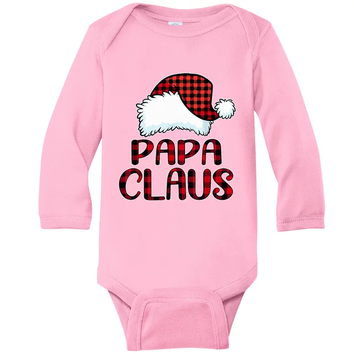 Papa Claus Santa Hat Red Buffalo Plaid Christmas Pajama Baby Long Sleeve Bodysuit