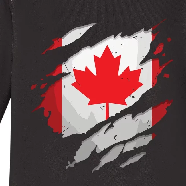 Proud Canadian Shirts Torn Ripped Canada Flag Baby Long Sleeve Bodysuit