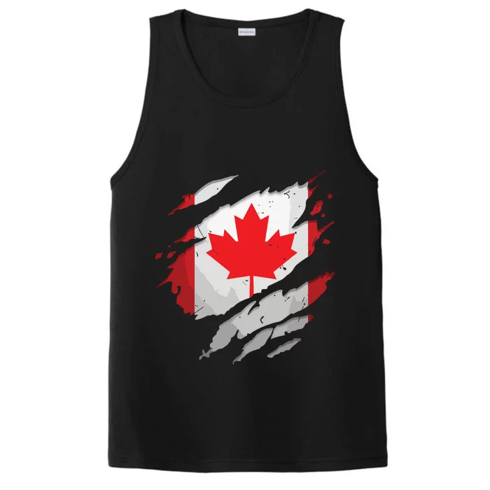 Proud Canadian Shirts Torn Ripped Canada Flag Performance Tank