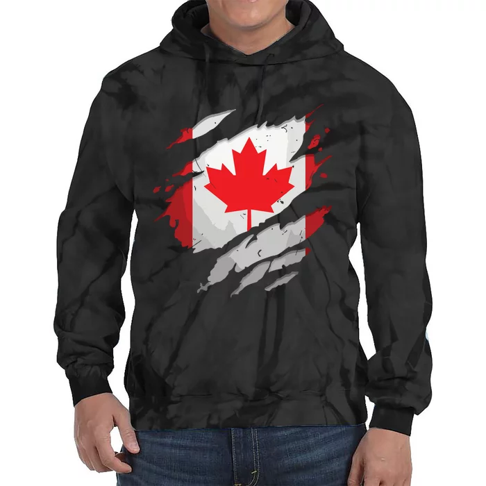 Proud Canadian Shirts Torn Ripped Canada Flag Tie Dye Hoodie