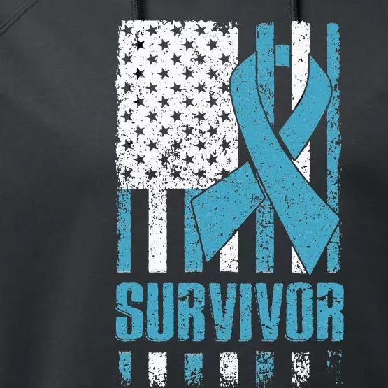 Prostate Cancer Survivor Bold Blue Ribbon Performance Fleece Hoodie