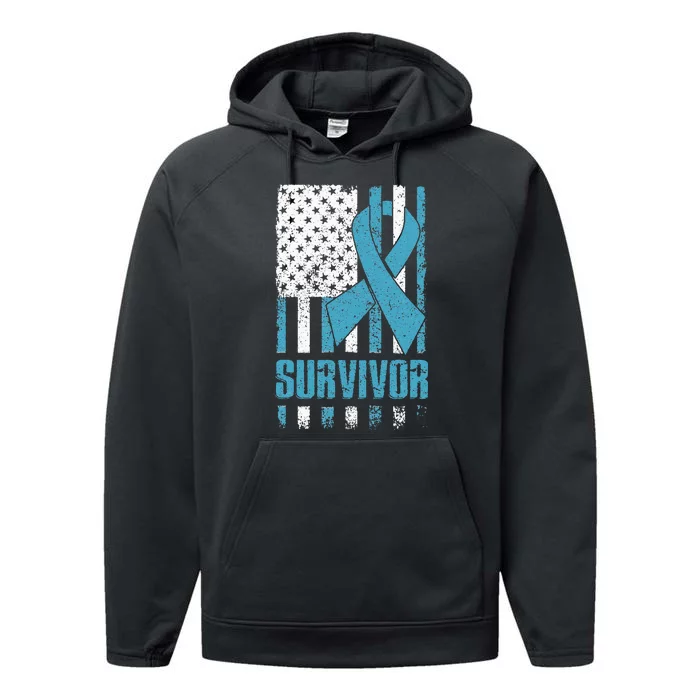 Prostate Cancer Survivor Bold Blue Ribbon Performance Fleece Hoodie