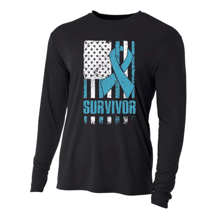 Prostate Cancer Survivor Bold Blue Ribbon Cooling Performance Long Sleeve Crew