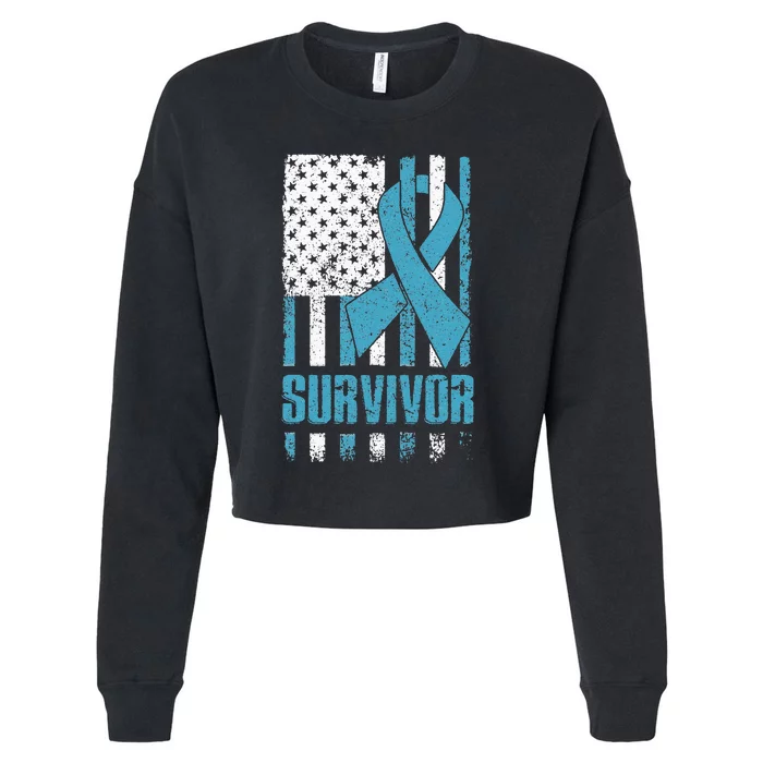 Prostate Cancer Survivor Bold Blue Ribbon Cropped Pullover Crew